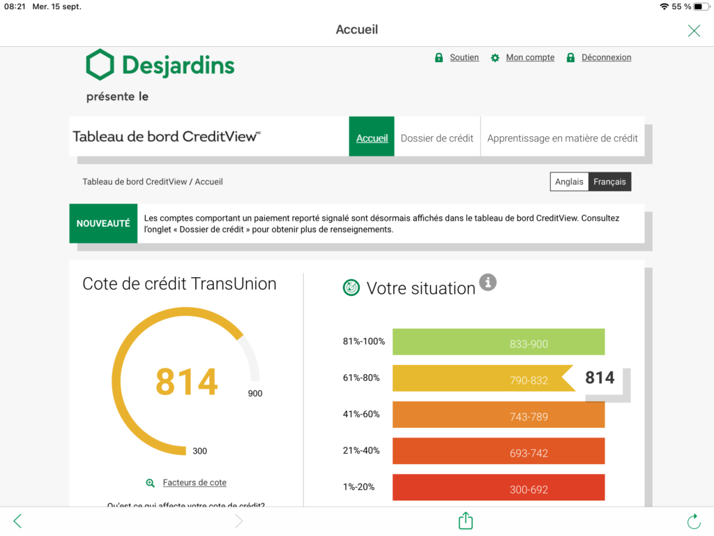 Cote de crédit Desjardins