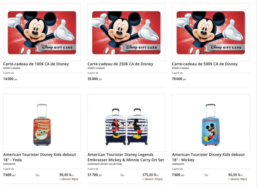 eboutique Aeroplan disney