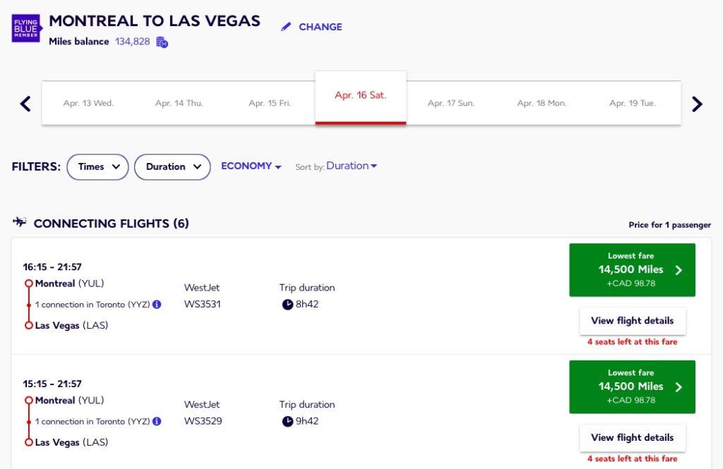 yul-las – westjet – flying blue fr