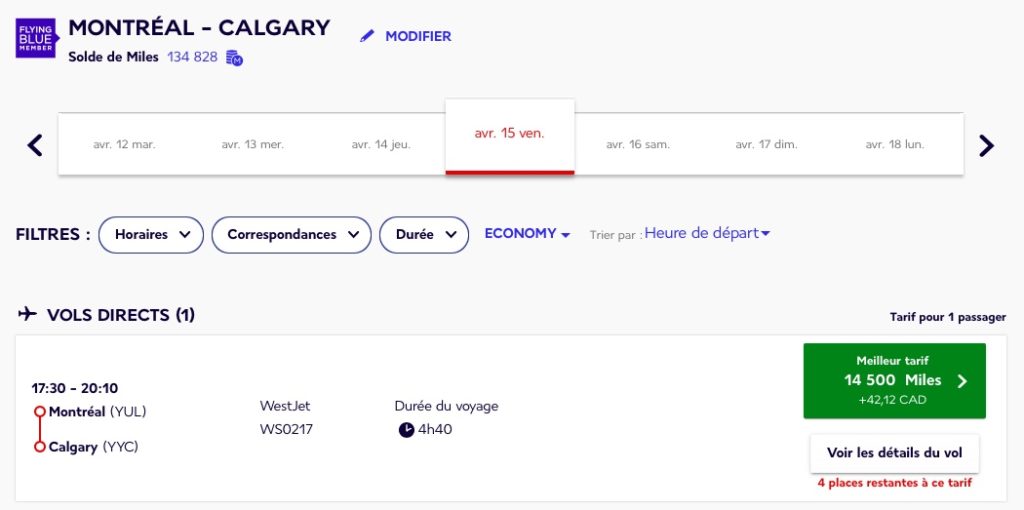 yul yyc westjet flying blue fr