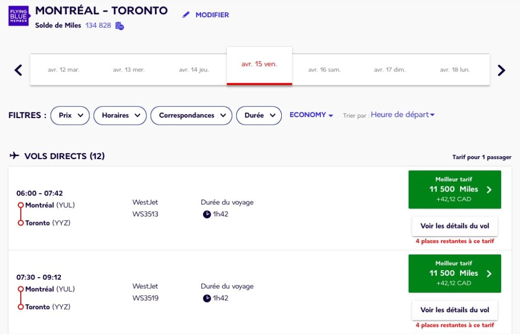 yul yyz westjet flying blue fr
