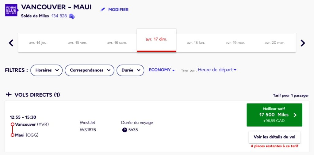 yvr ogg westjet flying blue fr