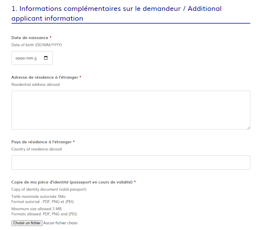 Information supplementaire sur le demandeur