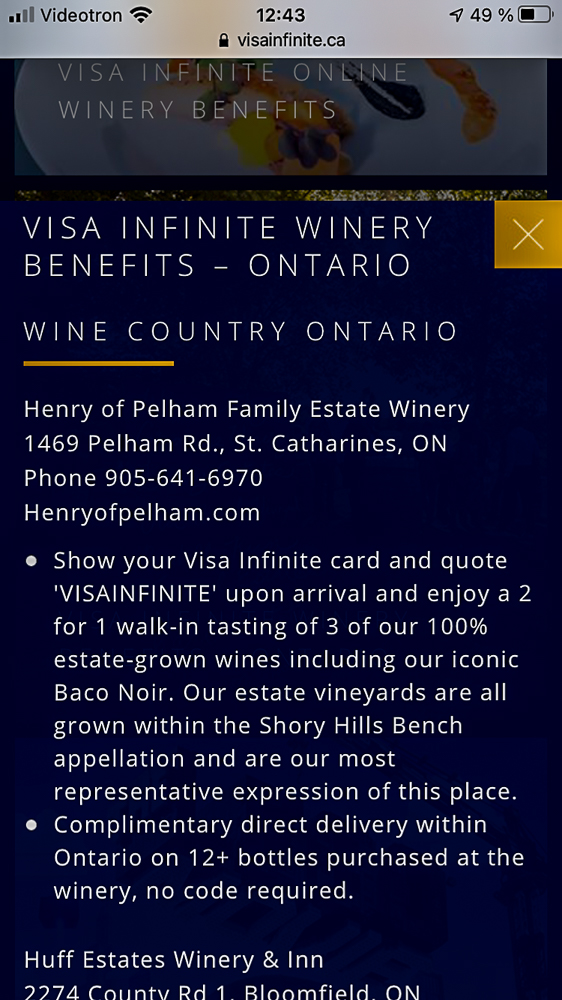 Offre pour les vignobles Niagara