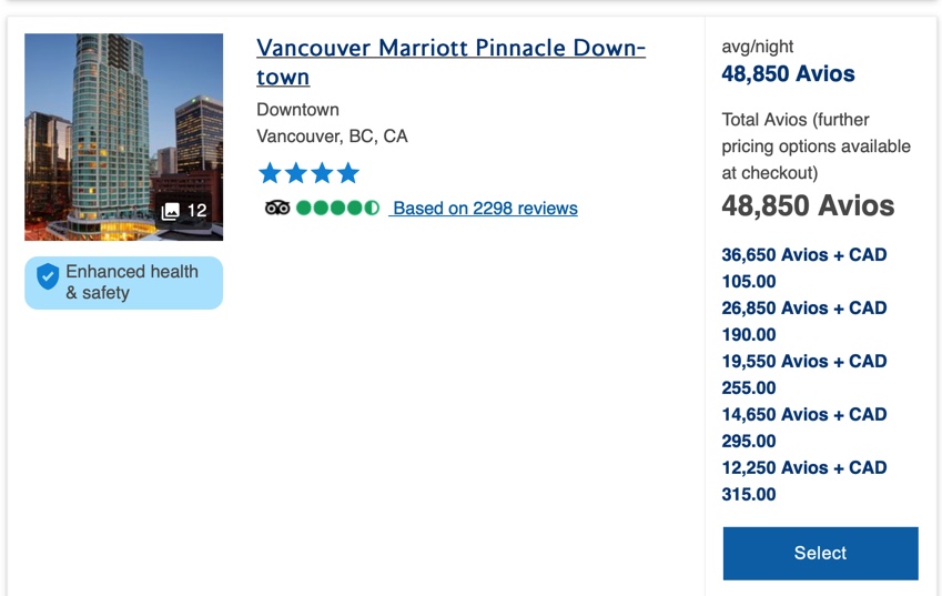 chambre hotel avec Avios