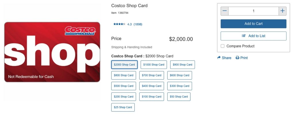 Costco Cash Cards