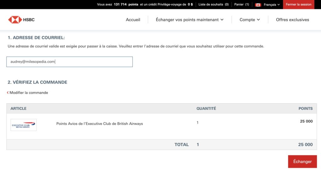 hsbc echange milles confirmation fr