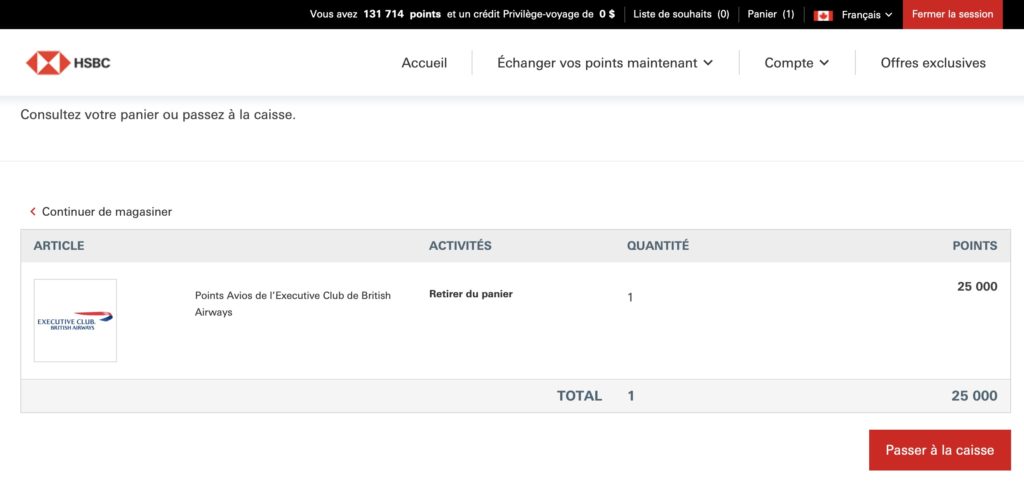 hsbc echange milles panier fr