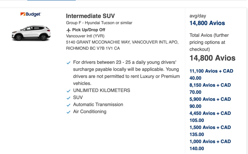 location de voiture avec Avios.