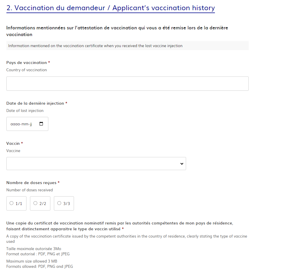 vaccination du demandeur