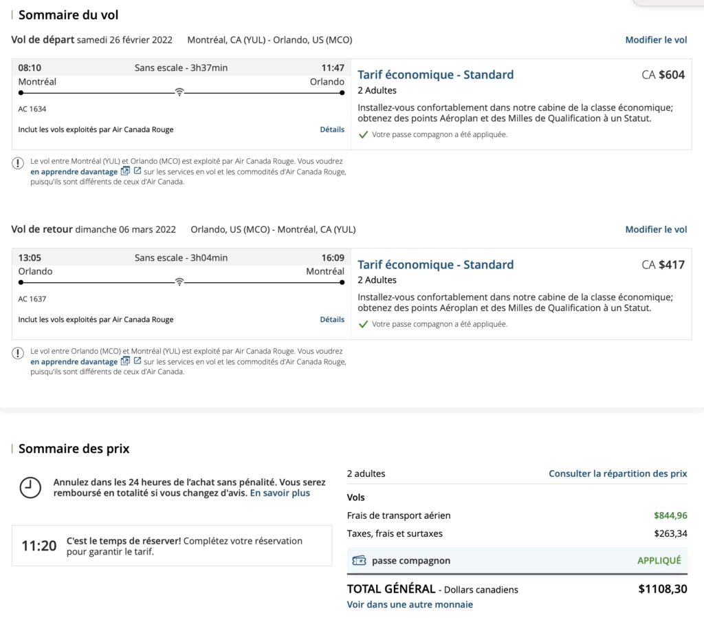 yul mco companion pass en