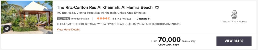 ritz carlton ras al khaimah al hamra beach tarif