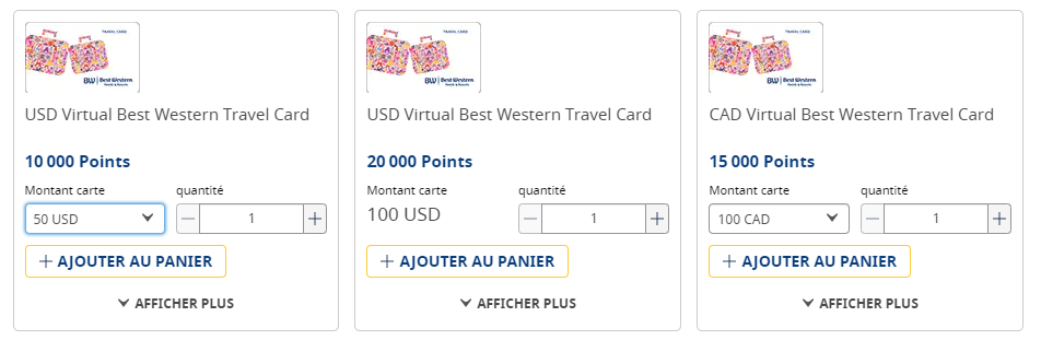 BW achat de cartes Cadeaux avec points