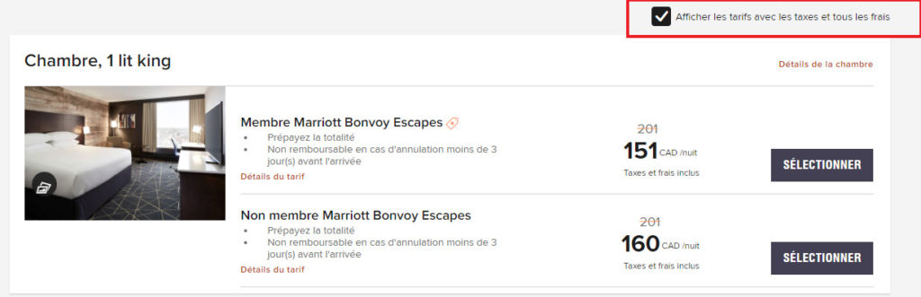 Bonvoy Tarifs avec les taxes