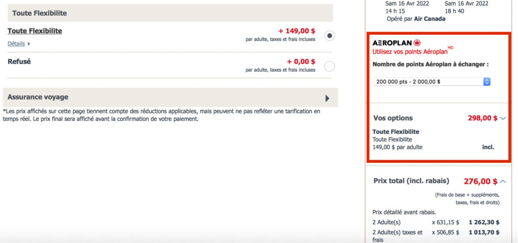 Aeroplan Tout Inclus Option Toute flexibilité