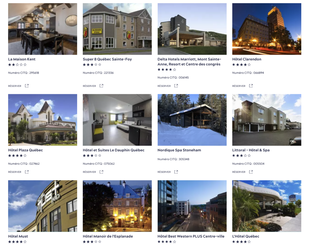 Hôtels participants Québec exemple