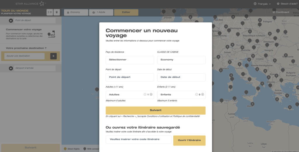 Outil planification voyage Star Alliance