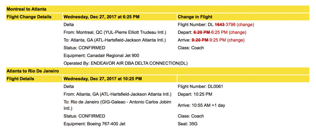 Changement d'horaire de vol