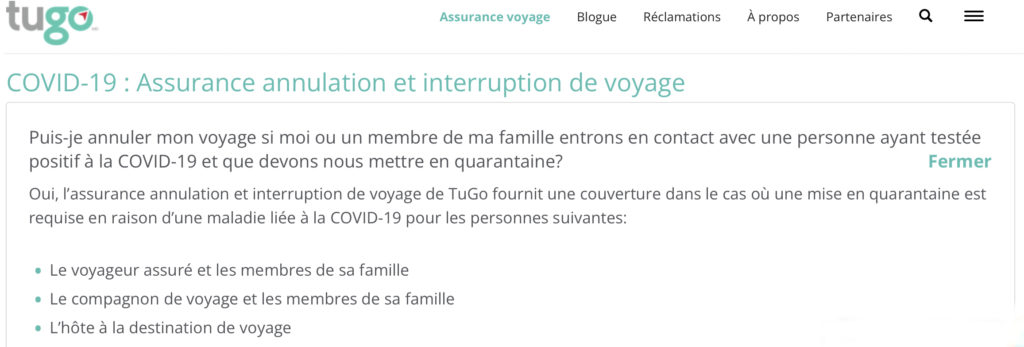 TuGo assurance isolement avant départ