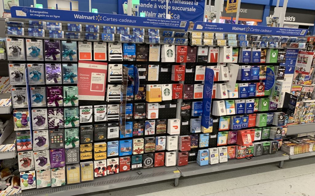 Walmart cartes cadeau presentoir
