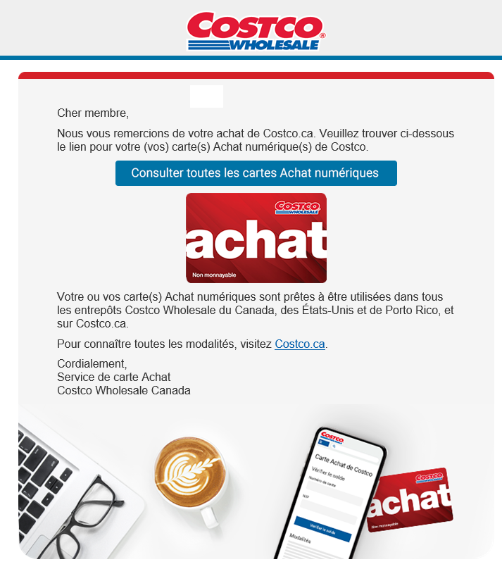 carte achat numerique costco