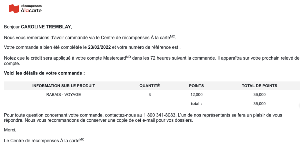 BNC Récompenses à la carte courriel
