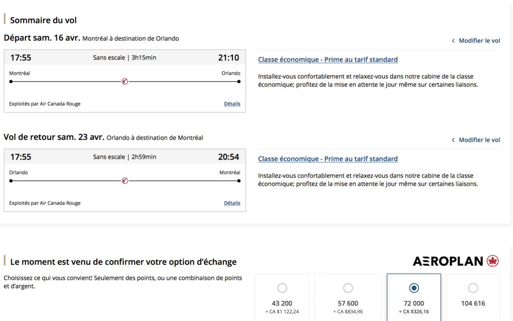 Billets davion vers Disney World points Aeroplan