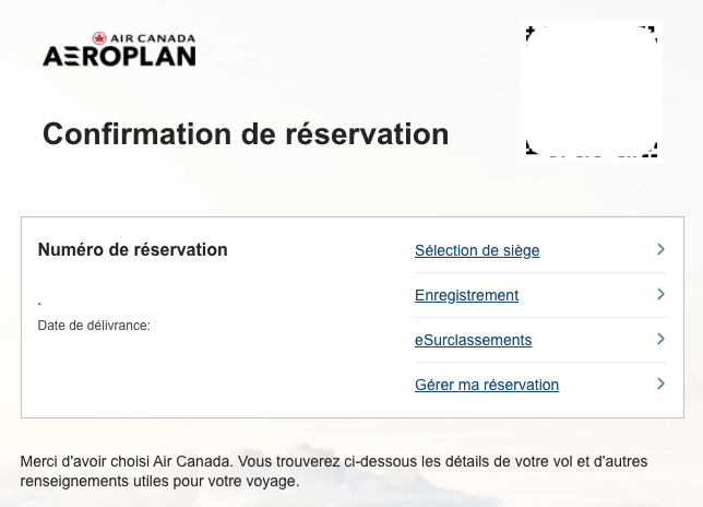 Confirmation réservation AP