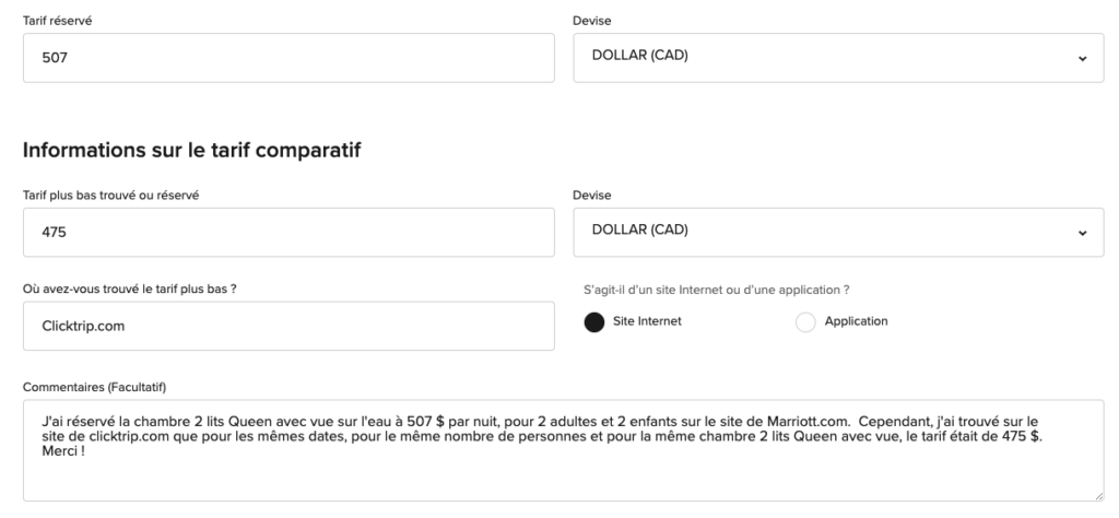Demande formulaire tarif garanti