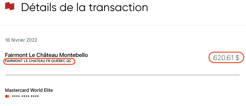 Détail transaction BNC château frontenac