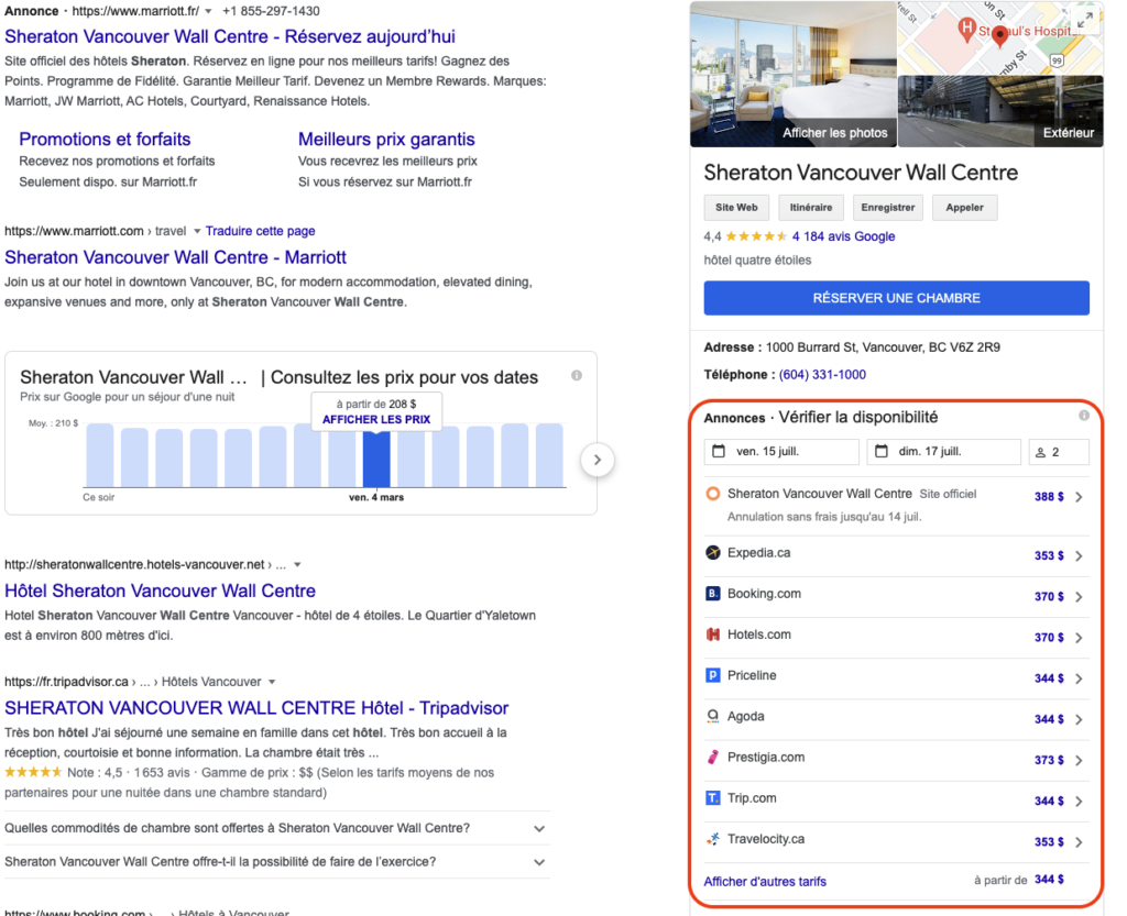Exemple Sheraton wall centre prix