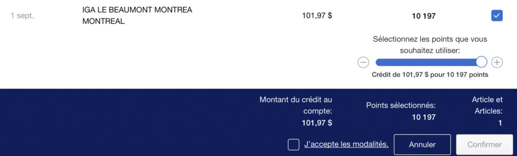 Échange de points privilèges sur lépicerie