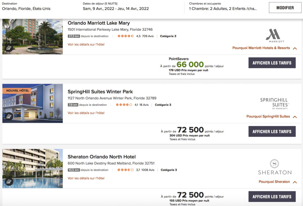 Hébergement Disney World Marriott Bonvoy