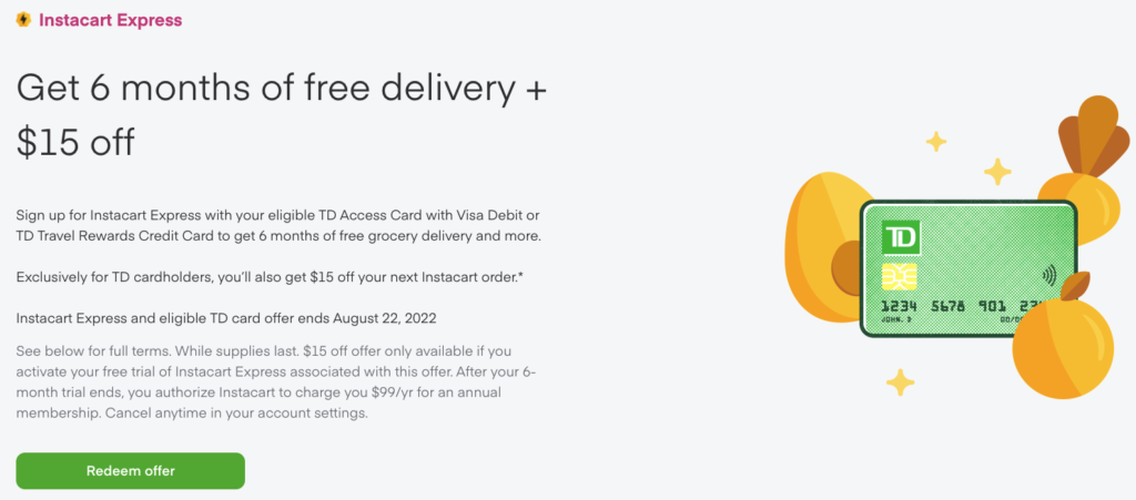 Instacart Redeem offer