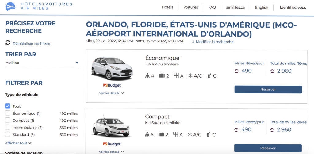 Location de voiture Disney Airmiles