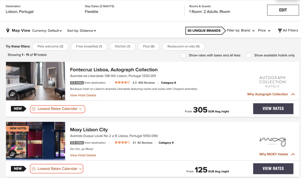 Marriott Lowest Rates Calendar