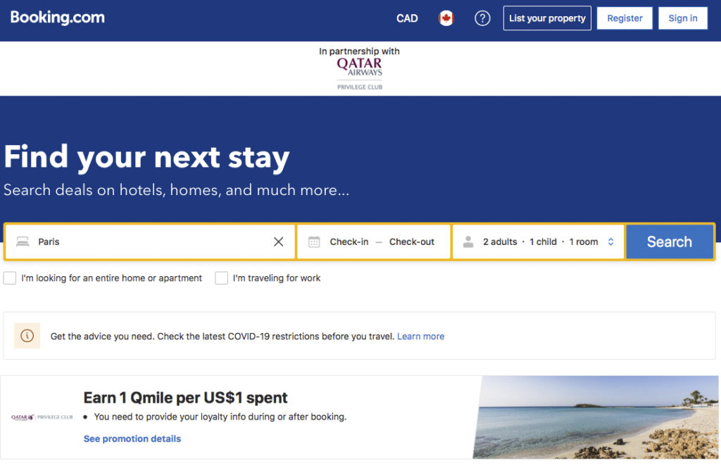 Qatar Accumulation avec Booking.com