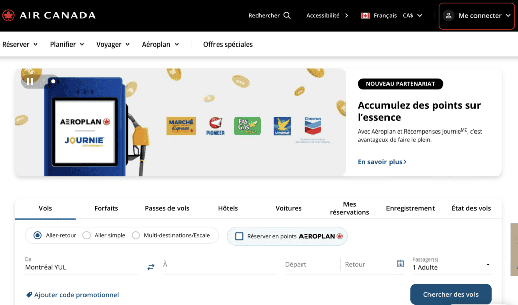 page accueil me connecter air canada