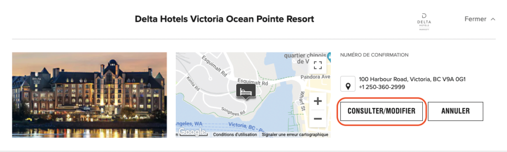 Delta Victoria Réservation consulter