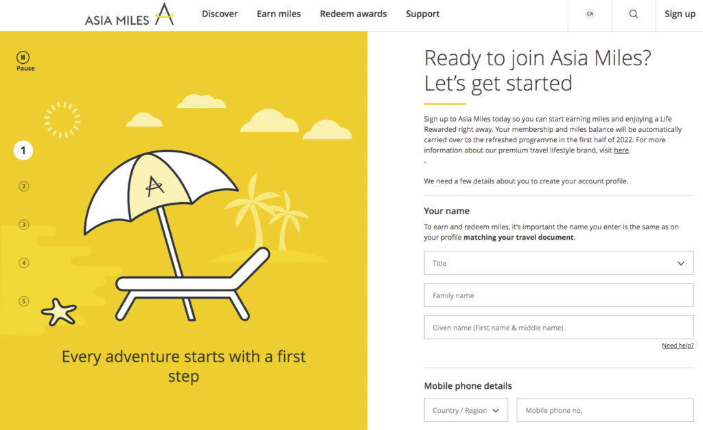 Inscription au programme Asia Miles