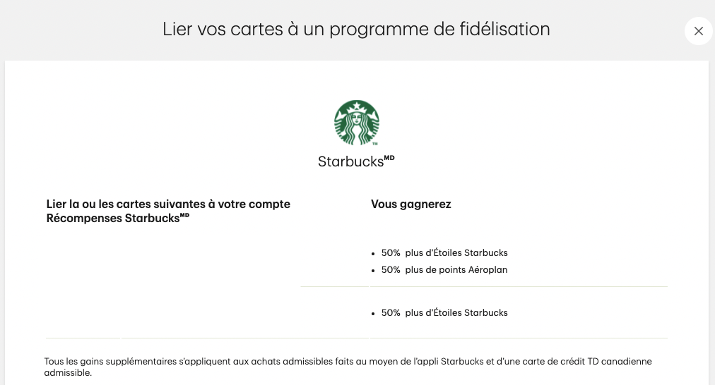 Link TD Starbucks card