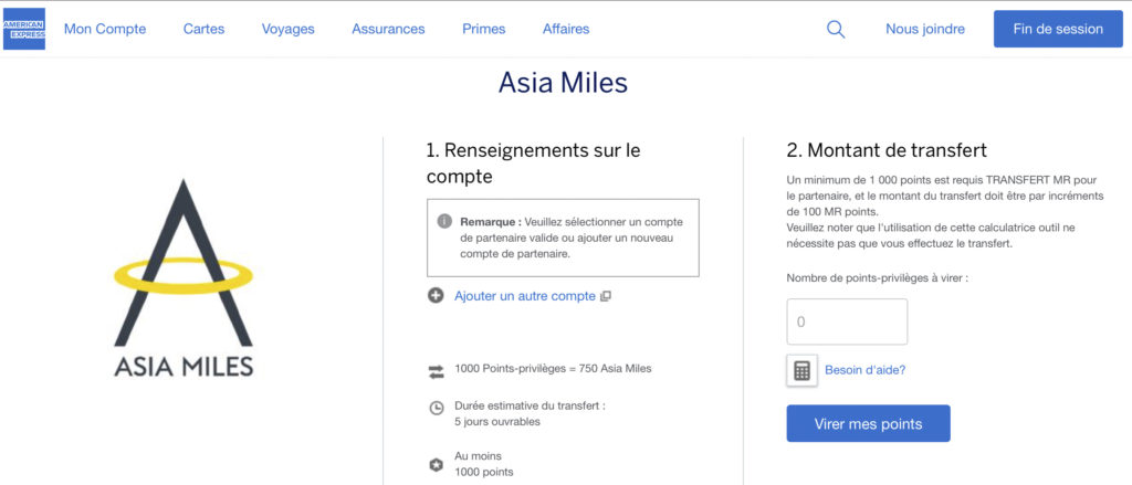 Transfert PP en Asia Miles