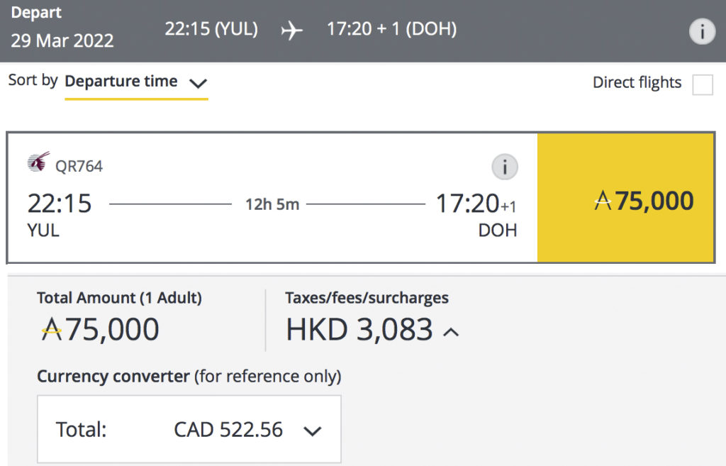 YUL DOH Asia Miles Qsuite