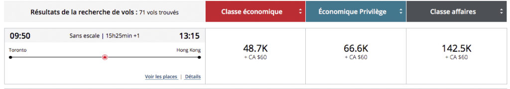 YYZ HKG avec AC et Aeroplan