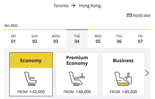 YYZ HKG avec Cathay Pacific et Asia Miles