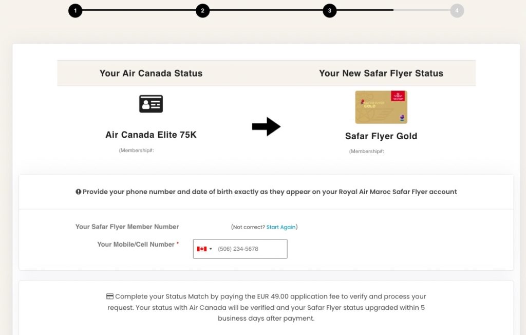 safar status match equivalence aeroplan en