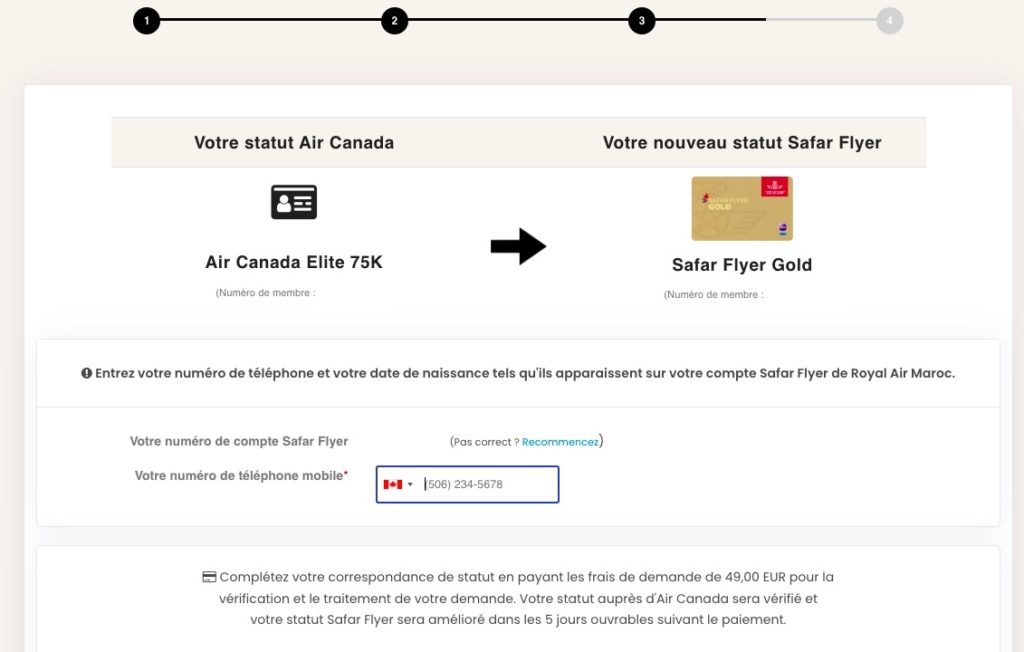safar status match equivalence aeroplan fr