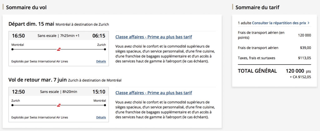 Aeroplan vers lEurope en J