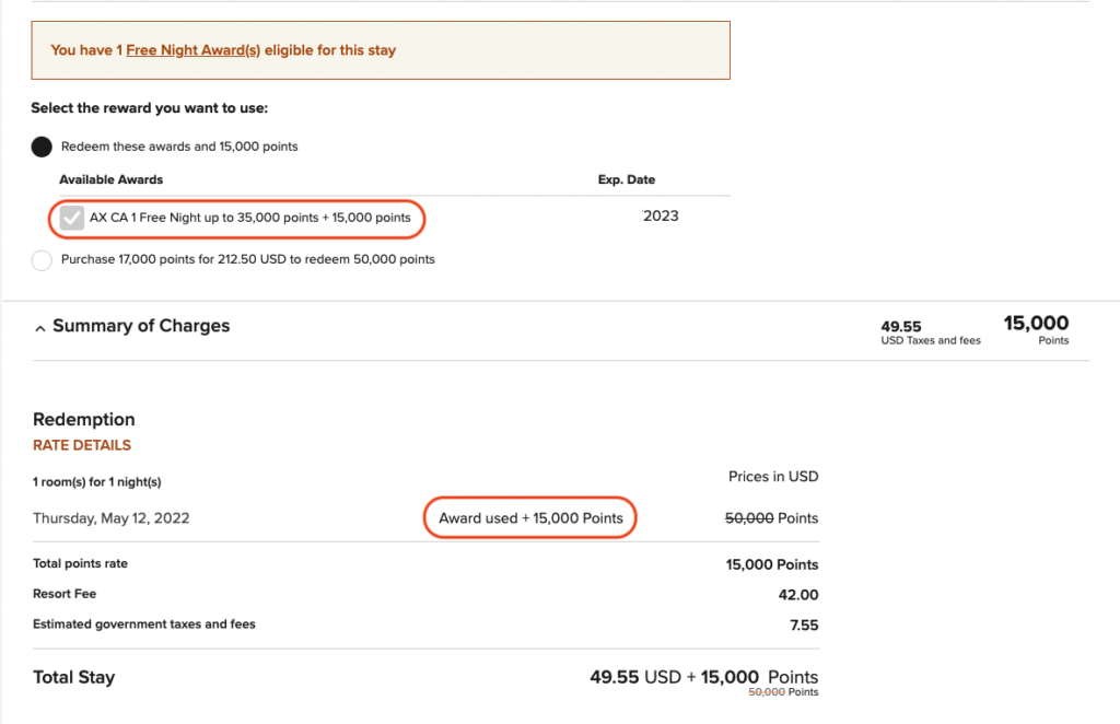Marriott Combo points and free cert