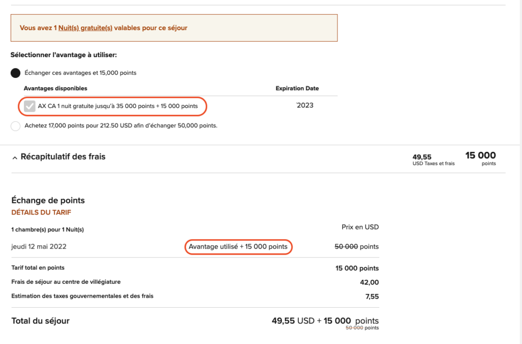 Marriott Combo points et free cert